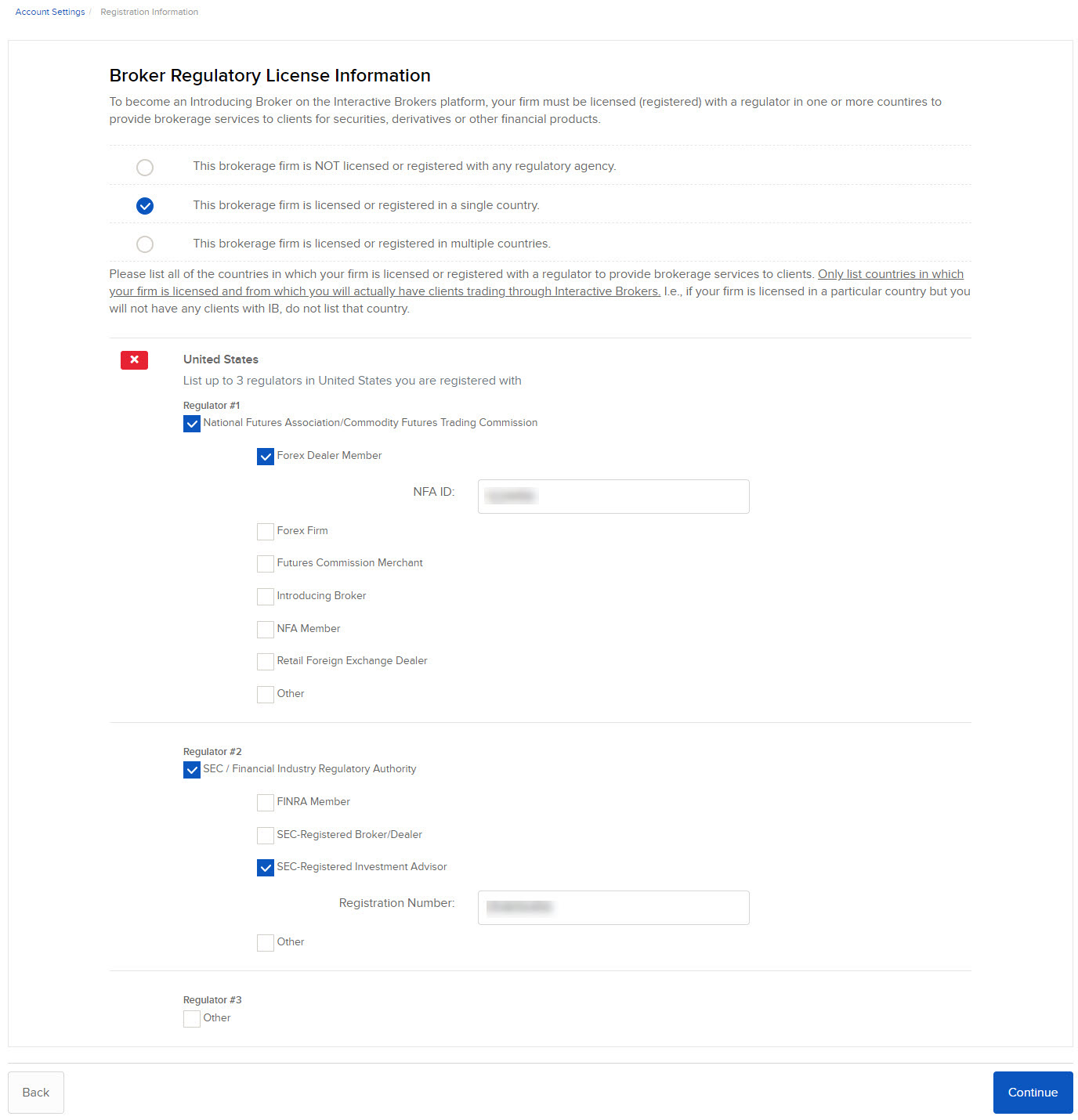 The registration information update panel in broker portal. 
